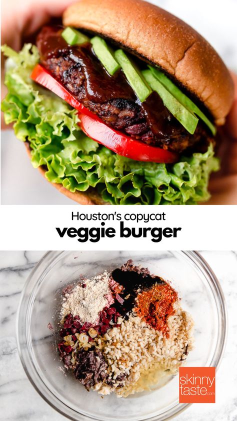 This is a veggie burger that even hearty meat-eaters will love! Made with beans, oats, brown rice, beets and a whole lot of spices, this veggie burger is a real crowd pleaser. #veggieburger #blackbeanburger Vege Burgers, Vegetarian Barbecue, Veggie Burgers Recipe, Gluten Free Buns, Black Bean Burgers, Vegetarian Burger, Couscous Recipes, Skinny Taste Recipes, Bean Burger