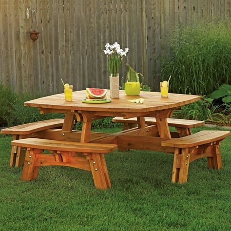 Square Picnic Table Plan Square Picnic Table, Picnic Table Woodworking Plans, Build A Picnic Table, Woodworking Plans Patterns, Picnic Table Plans, Picnic Table Bench, Wood Crafting Tools, Wood Magazine, Rockler Woodworking