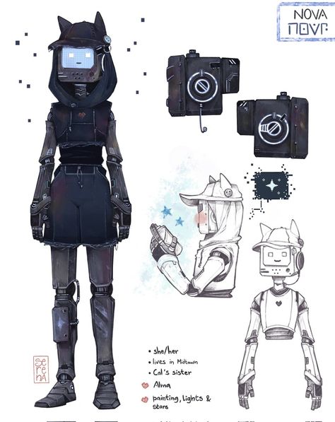 Dnd Cat Character Design, Stray Game Concept Art, Robot Cat Concept Art, Stray Fanart Cat Game, Stray Oc Game, Stray Concept Art, Stray Robot Oc, Stray Art Game, Stray Game Robots