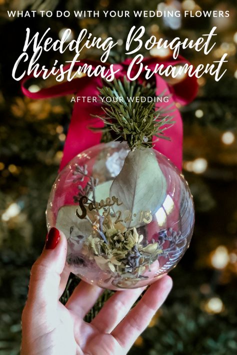 Wedding Bouquet Christmas Ornament Diy Wedding Ornaments, Make A Wedding Bouquet, Bouquet Christmas, Wedding Christmas Ornaments, Flower Christmas, Bouquet Preservation, Diy Wedding Bouquet, Wedding Ornament, Diy Wedding Flowers