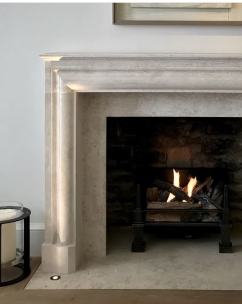 Limestone Fireplace Hearth, English Eclectic, Fireplace And Built Ins, Tenement Flat, French Country Fireplace, Lift Wall, Insert Fireplace, Desk Fireplace, Mantle Design