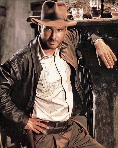 Henry Jones Jr, Harrison Ford Indiana Jones, Indiana Jones Films, Henry Jones, Varsity Jacket Women, Lost Ark, Adventure Film, Leather Jeans, Harrison Ford