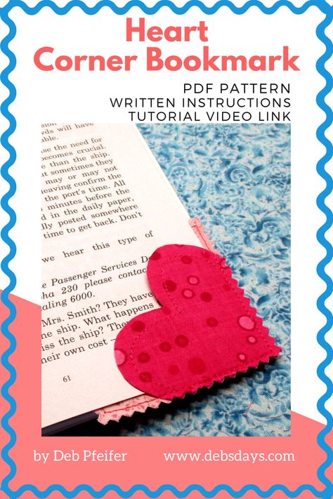 Valentines Bookmarks, Heart Bookmark, Corner Bookmark, Corner Bookmarks, Fabric Heart, Homemade Valentines, Small Sewing Projects, Simple Valentine, Easy Sewing Projects