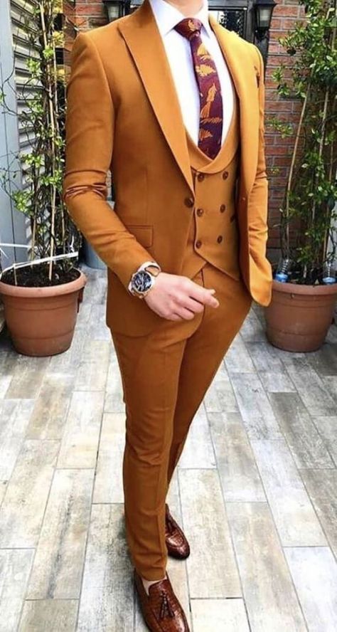 musterd yellow men suit Men's Luxury 3 Piece Suit Wedding Party suit groomsmen suit gift for men tuxedo suit slim fit suit yellow formal 3 Piece Suit Wedding, Suit For Wedding, Orange Suit, Rustic Orange, Dinner Suit, Custom Made Suits, Wedding Suits Groom, Dress Suits For Men, Stylish Suit