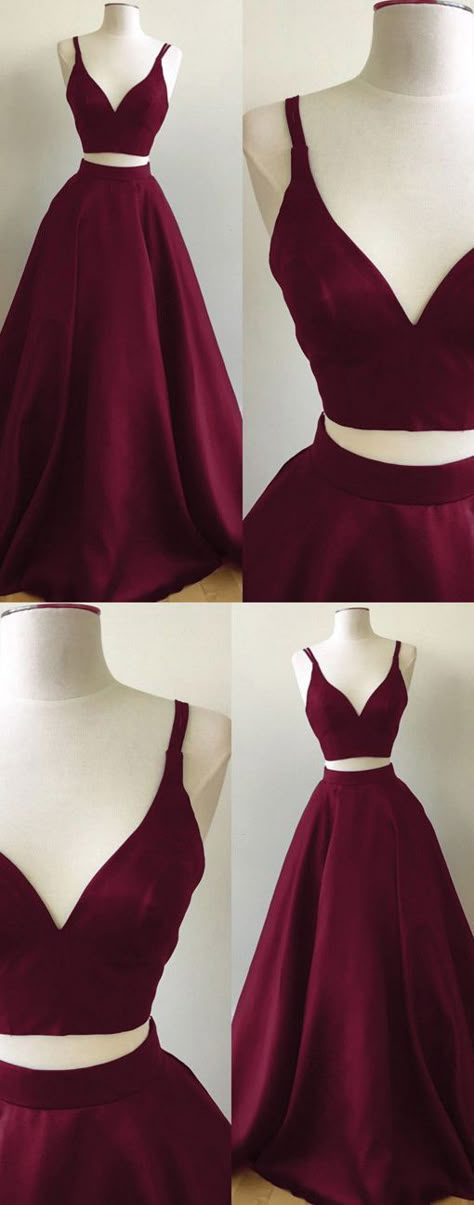 Two Piece Evening Dresses, Homecoming Formal Dresses, Burgundy Prom, Two Piece Prom, Evening Dress Long, Lehenga Designs Simple, V Neck Prom Dresses, Prom Dresses 2019, Girls Formal Dresses