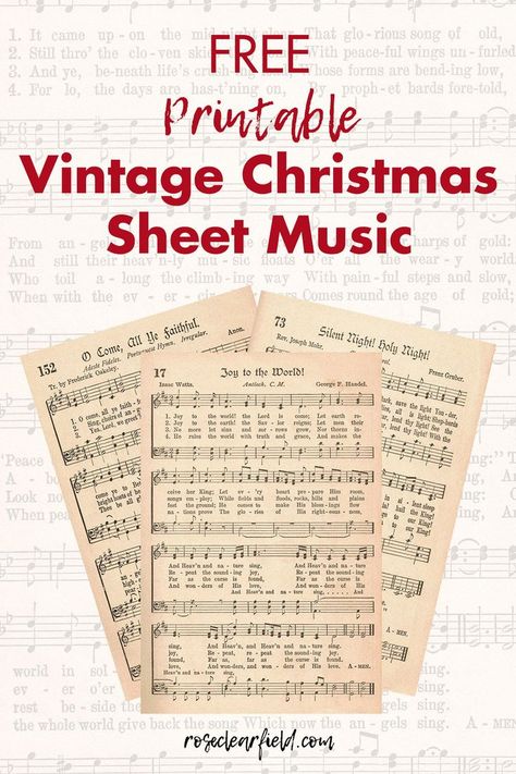 24 free printable vintage Christmas sheet music hymns! Perfect for Christmas caroling books and numerous holiday craft projects. PDF and JPG versions. Vintage Christmas Sheet Music, Sheet Music Crafts, Christmas Caroling, Hymn Sheet Music, Papel Vintage, Christmas Sheet Music, Music Crafts, Holiday Craft, Holiday Printables