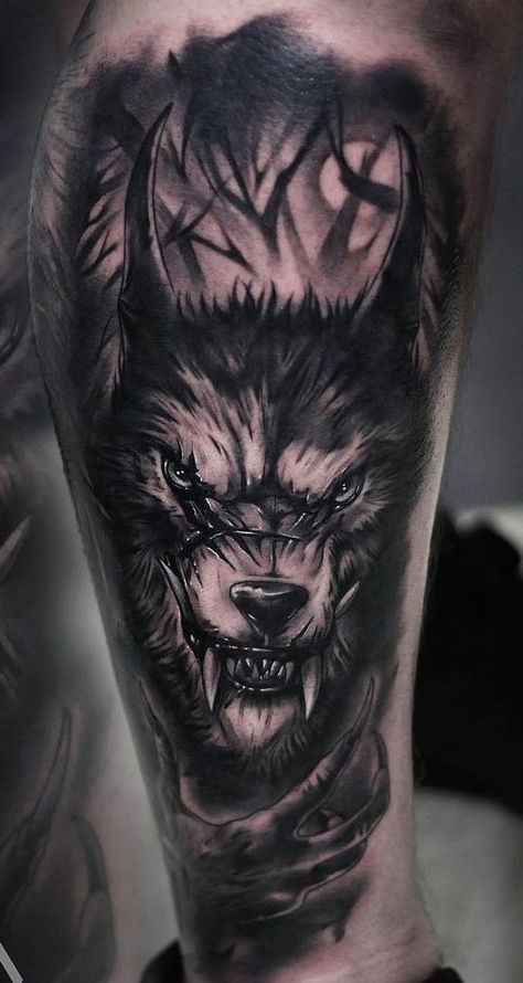 Fenrir tattoos are a popular choice for many people, but what does the meaning behind the tattoo mean to them? The answer awaits you in the article along with 50+ best ink ideas. Werewolf Tattoo Design, Angry Wolf Tattoo, Wolf Angry, Wolf Face Tattoo, Werewolf Tattoo, Fenrir Tattoo, Wolf Tattoos Men, Tattoo Wolf, Angry Wolf