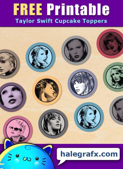 FREE Printable Taylor Swift Cupcake Toppers Taylor Swift Printables Free, Taylor Swift 1989 Cupcakes, Taylor Swift Party Printables, Taylor Swift Party Printables Free, Taylor Swift Eras Cupcakes, Taylor Swift Free Printables, Taylor Swift Cupcake Topper Printable, Free Taylor Swift Printables, Taylor Swift Cupcakes Toppers