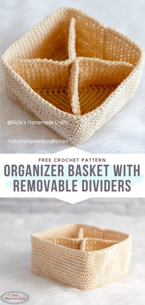 Crochet Organizer Basket with Removable Dividers Crochet Hook Roll, Crochet Organizer, Crochet Storage Baskets, Crochet Basket Pattern Free, Crochet Storage, Basket Pattern, Crochet Basket Pattern, Beginner Crochet Projects, Crochet Decoration