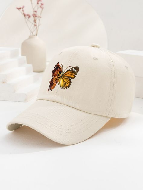 Beige Casual   Cotton  Baseball Cap Embellished   Women Accessories Butterfly Pattern, Baseball Cap, Caps Hats, Trucker Hat, Baseball Hats, Women Accessories, Baseball, Hats, Free Shipping