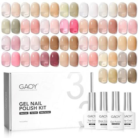 GAOY Jelly Gel Nail Polish Kit, 33Pcs Sheer Pink Gel Polish Set with Glossy & Matte Top Coat and Base Coat for Nail Art DIY at Home, Mint Jelly Sheer Pink Gel Polish, Jelly Gel Nails, Sheer Gel Polish, Pink Gel Nail Polish, Jelly Gel Nail Polish, Pink Gel Polish, Bears Nails, Pink Gel Nails, Pink Gel