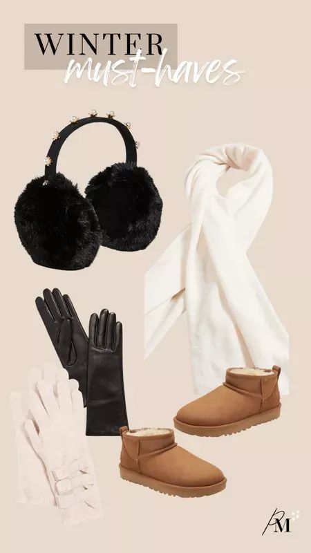 winter must haves accessories, boots, gloves, earmuffs, scarf. Capsule Wardrobe Casual, Winter Must Haves, Lele Sadoughi, Outfits 2023, Earmuffs, Winter Accessories, Cold Winter, Capsule Wardrobe, Must Haves