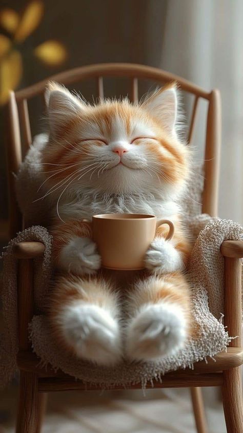 Cat Wallpaper Iphone Cute, Good Morning Cat, Smiling Animals, Funniest Cat, Chubby Cat, Cat Expressions, Regnul Animal, Morning Cat, Coffee Cat