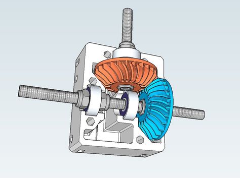 Nema 17 right angle gearbox with spiral bevel gears  by dasaki. Spiral Bevel Gear, Mechanic Engineering, Homemade Go Kart, Pedal Boat, Water Bike, Mechanical Projects, Mechanical Engineering Design, Bevel Gear, Experimental Design