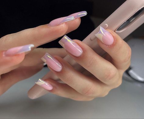 Nail Fill In Acrylic Ideas, Coffin Simple Nails, Simple Snowflake Nails, Trendy Square Nails, Iconic Nails, Pink Chrome Nails, Edgy Nails, Acrylic Nails Coffin Short, Pink Acrylic Nails