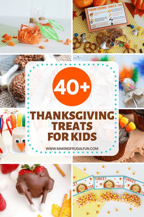 These Thanksgiving treats for kids are the perfect way to make kids at your Thanksgiving celebration happy! Choose from turkey treats, party favors, and place savers! Thanksgiving Treats for Kids | Turkey Treats | Thanksgiving Place Savers | Thanksgiving Party Favors for Kids | Thanksgiving Snack Ideas | Thanksgiving Kid's Table Ideas | Thanksgiving Kid's Food Ideas | Making Frugal Fun Thanksgiving Snack For Preschoolers, Kids Thanksgiving Treats For School, Preschool Thanksgiving Snack Ideas, Turkey Treats For Kids Classroom, Thanksgiving Table Favors For Kids, Thanksgiving Snack Crafts For Kids, Fun Thanksgiving Treats For Kids, Cute Thanksgiving Treats For Kids, Thanksgiving Class Snacks