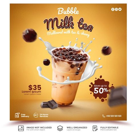 PSD special milk tea social media post t... | Premium Psd #Freepik #psd #juice-background #drink-juice #juice #fresh-drink Milk Social Media Post, Tea Graphic Design, Juice Social Media Design, Tea Social Media Post, Tea Social Media, Juice Background, Milk Advertising, Post Template Design, Coffee Poster Design