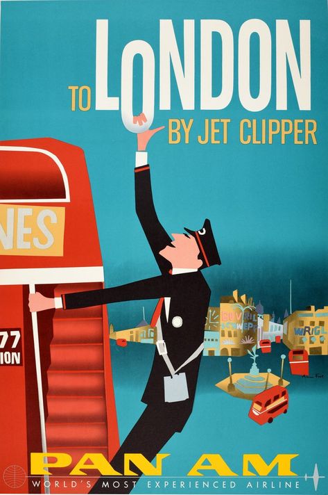 Vintage Airline Posters, London Travel Poster, American Air, Travel Advertising, London Poster, Scandinavia Travel, Airline Travel, Pan Am, Pan American