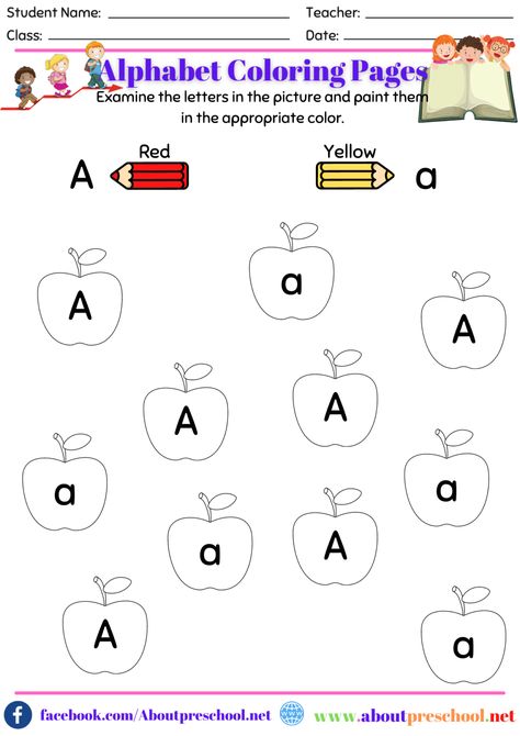 Alphabet Color Pages-A 1 Alphabet Letter Matching, Letter Recognition Worksheets, Printable Alphabet Worksheets, Fun Worksheets For Kids, Alphabet Kindergarten, Alphabet Worksheets Preschool, Alphabet Games, Color Pages, Alphabet Activities Preschool