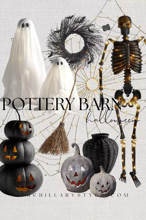 Pottery Barn Skeleton, Pottery Barn Halloween Porch, Pottery Barn Halloween Decor, Aristocratic Fashion, Halloween Porch Ideas, Door Decorations Halloween, Outdoor Decorations Halloween, Pottery Barn Pumpkin, Pottery Barn Halloween