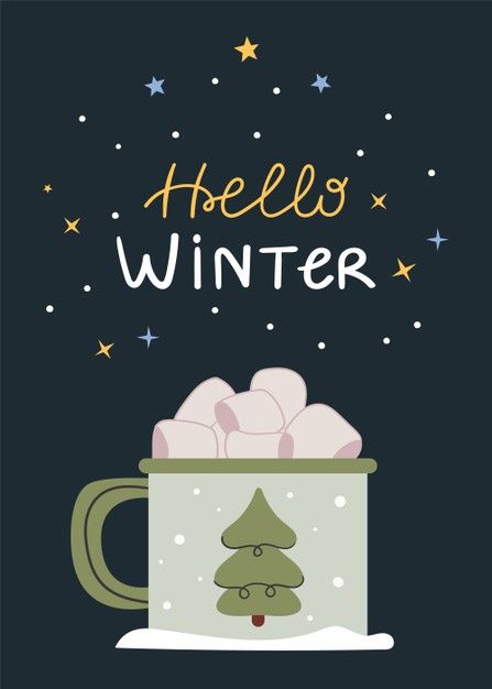 Christmas Mug Illustration, Christmas Coffee Illustration, Hello Winter Illustration, Christmas Coffee Quotes, Cute Winter Drawings, Freepik Christmas, Hot Cocoa Art, Christmas In A Cup, Coffee And Christmas