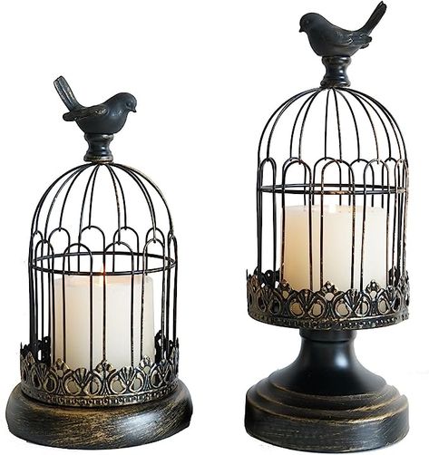 Amazon.com: Decorative Birdcage Candle Holders for Pillar Candles, 10’’/12’’ Tall Black Vintage Candle Holder, Set of 2 Metal Bird cage Candle Stands for Rustic Home Decor Table Wedding Centerpiece Bird Decor : Home & Kitchen Decor Table Wedding, Vintage Gothic Decor, Decorative Birdcage, Bird Cage Candle, Bird Cage Candle Holder, Vintage Candle Holder, Candle Holder Vintage, Candle Stands, Home Decor Table