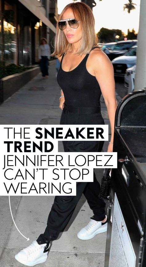 This is the #sneakertrend #JenniferLopez can't stop wearing, and you can get them at #Nordstrom right now. #Shoes #ShoeStyle #Fashion #OutfitIdeas #CelebrityFashion | InStyle Luxury Low-top Chunky Sneakers In Athleisure Style, How To Wear Platform Sneakers, Wide Sneakers For Women, Chic Leather Platform Sneakers, Luxury Modern Low-top Platform Sneakers, Low-top Leather Platform Sneakers In Athleisure Style, Mid-top Tennis Sneakers With Branded Insole, White Alexander Mcqueen Sneakers, Wide Sneakers