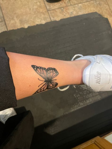 Butterfly Tattoo On Back Of Ankle, Butterfly On Back Of Leg, Back Of Ankle Butterfly Tattoo, Back Of Calf Butterfly Tattoo, Butterfly Tattoo Back Of Leg, Butterfly On Calf Tattoo, Butterfly Leg Tattoos Women, Butterfly Tattoo Inside Arm, Butterfly Tattoo Leg For Women