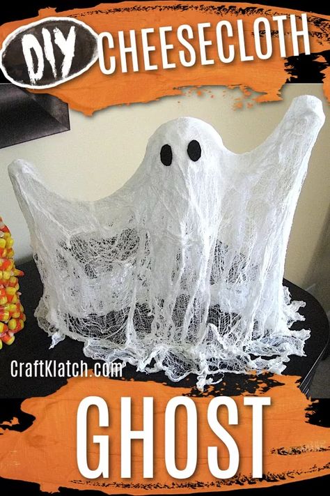 Cheese Cloth Ghost Craft Tutorial [Video] | Hometalk Cheese Cloth Ghost, Cheesecloth Ghost Diy, Cloth Ghost, Ghost Craft, Cheesecloth Ghost, Liquid Starch, Halloween Confetti, Coaster Projects, Ghost Crafts