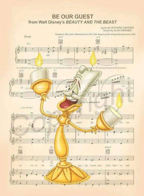 Beauty and the Beast Lumière Be Our Guest Sheet Music Art Print Disney Princess Vintage, Piano Disney, Fera Disney, Disney Sheet Music, Princess Vintage, Beast Disney, Music Art Print, Sheet Music Art, Disney Belle