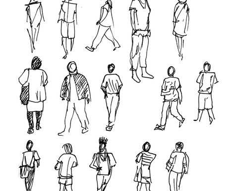 There's a New Yorker magazine cartoon from the 1950s which I loved when I was young. It shows a man watching tiny figures walk out of a sto... Human Sketch, Human Figure Sketches, Architecture People, Walker Art, Sketches Of People, Figure Sketching, Urban Sketchers, Quick Sketch, Urban Sketching