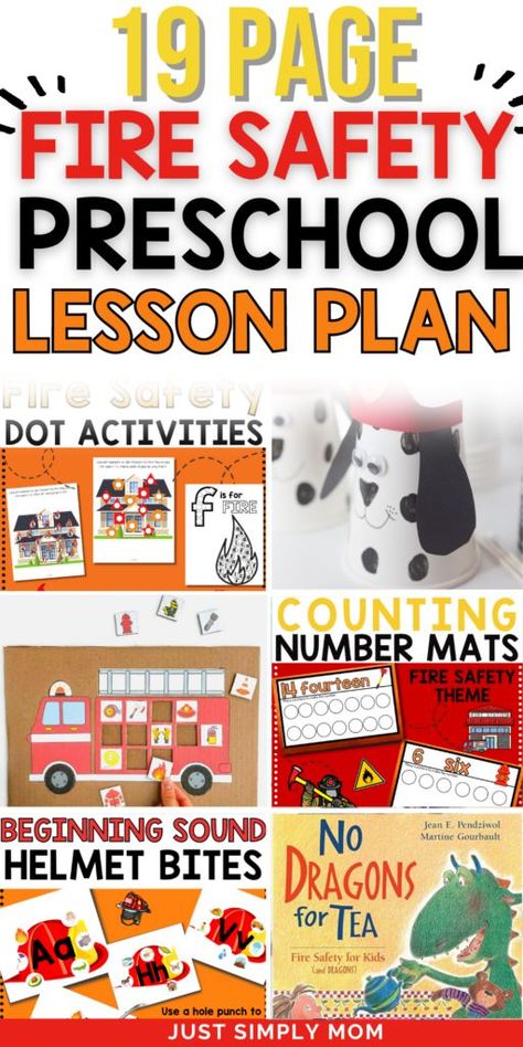 Fire Safety is an important lesson starting with preschoolers. Check out 19 pages of engaging, creative and fun activities to try out! Safety Lesson Plans For Preschoolers, Fire Safety For Toddlers, Fire Safety Activities For Preschoolers, Fire Prevention Preschool, Fire Safety Theme Preschool, Fire Prevention Crafts, Fire Fighters Preschool, Fire Prevention Activities, Fire Safety Kindergarten