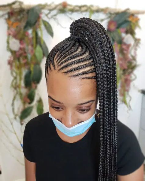 Braided Ponytail Black Hair, Feed In Braids Ponytail, Cornrow Ponytail, Lemonade Braids Hairstyles, Feed In Braids Hairstyles, African Hair Braiding Styles, Braids Hairstyles Pictures, Braided Cornrow Hairstyles, Braided Ponytail Hairstyles