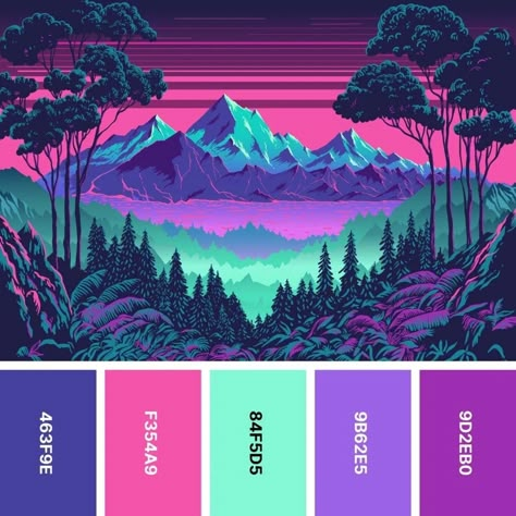 Aurora Color Palette, Color Palette 2024, Vivid Color Palette, Neon Colour Palette, Aurora Lights, New Retro Wave, Basic Witch, Palette Art, Power Colors