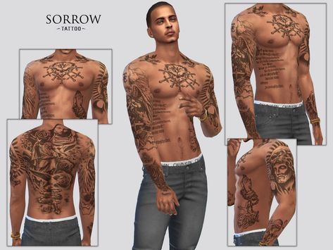 The Sims Resource - Sorrow Tattoo Cc Tattoo, Lotes The Sims 4, Sims 4 Men Clothing, Sims 4 Male Clothes, Sims 4 Tattoos, Sims 4 Piercings, Sims 4 Tsr, Sims 4 Cas Mods, The Sims 4 Skin