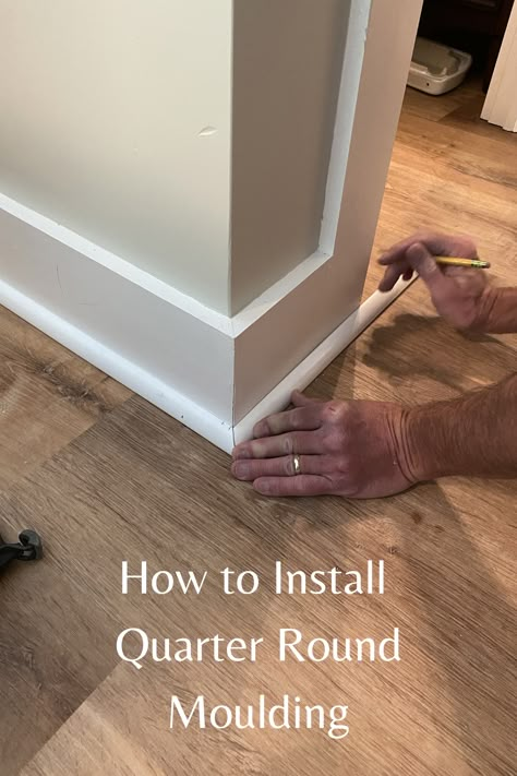 How to install quarter round moulding. We share step by step instructions for installing quarter round moulding adjacent to your baseboard. #howto #diy #install #quarterround #shoemoulding #shoemolding #trim #molding #moulding #baseboards #molding Diy Baseboards, How To Install Baseboards, Modern Baseboards, Farmhouse Trim, Baseboard Styles, Pink And White Nails, Floor Moulding, Quarter Round Molding, Baseboard Trim