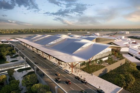 A key goal of the new terminal at Pittsburgh International is to get passengers to their planes faster. Airport Terminal Design, Terminal Design, Airport Terminal, Airport Design, Schematic Design, Airports Terminal, Air Canada, Roof Architecture, City Design