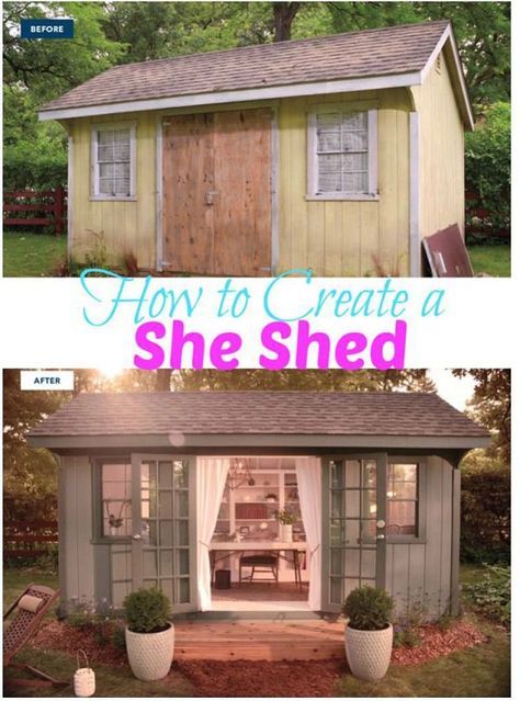 Do you have a shed that’s seen better days? Maybe it’s just drab and boring. Or perhaps you have space in your yard that you know could be turned into something magical. Sheds can be an amazing addition to your home – they help you create extra space (needed, or just a splurge) and can helpread more... Outdoor Shed, Craft Shed, A Small House, Storage Shed Plans, Backyard Shed, Woman Cave, She Sheds, Shed Design, Backyard Retreat