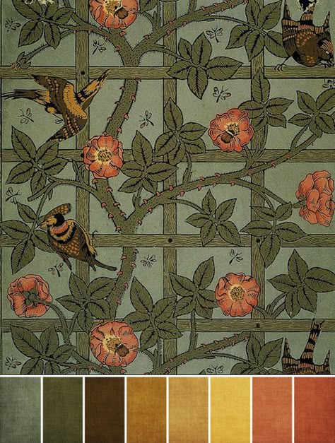 Arts And Crafts Movement Color Palette, Dnd Color Palette, Spiritual Room, Typographic Posters, William Morris Wallpaper, Hotel Ideas, Morris Wallpapers, Cover Inspiration, Green Vines