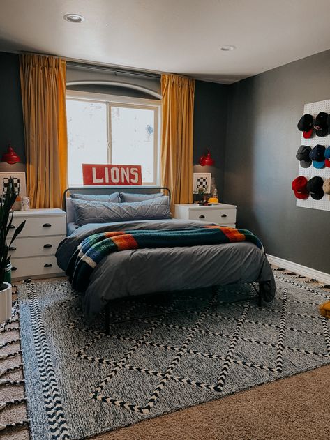 Teen Boy Bedroom Slanted Ceiling, Boys Room Wallpaper Teenage, Big Bedroom Ideas For Teenagers, Boys Room Gray Bed, Boys Room Gray Walls, 8 Year Boy Bedroom Ideas, Youth Bedroom Ideas Boy Rooms, Masculine Boys Bedroom, Teen Boy Bedroom Colors Paint Ideas