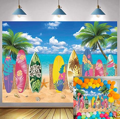 Pool Party Backdrop, Summer Surfboard, Island Background, Beach Theme Party Decorations, New Year Backdrop, Beach Backdrop, Hawaiian Party Decorations, Beach Party Decorations, Luau Theme