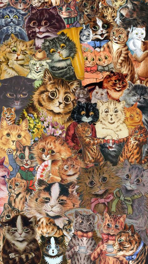 Louis Wain save me Louis Wain Cats, Cat Collage, Louis Wain, Wall Collage Decor, B2b Sales, Dorm Art, Phone Wallpaper Patterns, Cool Wallpapers Art, Art Collage Wall