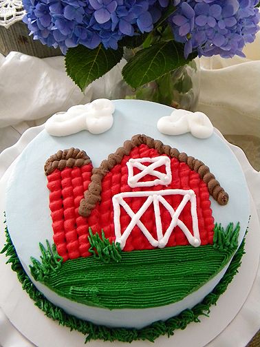 Barnyard birthday smash cake ~ My Sweet Things Farm Animal Cakes Buttercream, Easy Farm Theme Birthday Cake, 1st Birthday Farm Smash Cake, Barnyard Cakes For Boys, Farm Animal Themed Birthday Cake, Smash Cake Farm Theme, Barnyard Cake Ideas, Barn Cakes For Kids, Simple Farm Cake