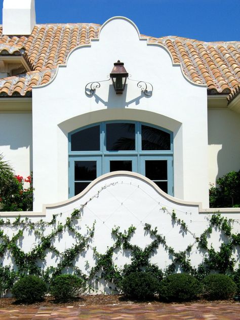 Alys Beach Exterior, Cape Dutch Style Homes, Mission Revival Homes, Spanish Roof, Dutch Gable, Spanish Style Exterior, Mission Revival, Spanish Exterior, Cape Dutch