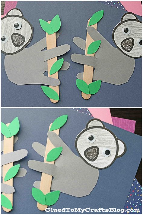 Koala Crafts For Preschoolers, Outback Crafts For Kids, Koala Bulletin Board, Australia Arts And Crafts, K Is For Koala Craft, Koala Handprint Craft, Koala Classroom Decor, Kangaroo Art Preschool, Australia Kindergarten Activities