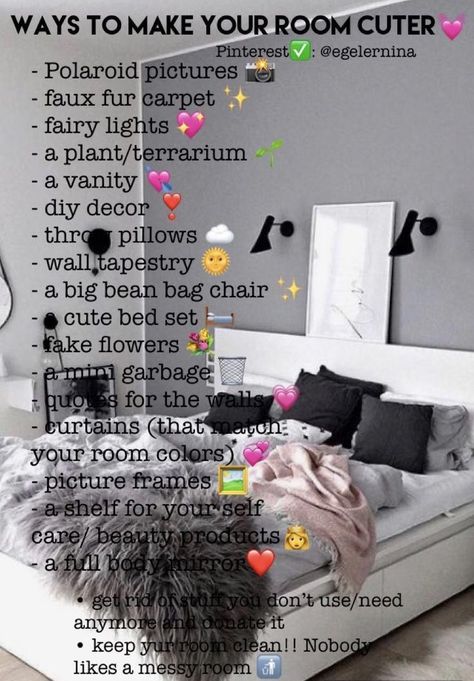 Room Format Ideas, How To Make Your Room Cuter List, Teen Bedroom Ideas Aesthetic, Room Decor List, Rectangle Bedroom Layout Ideas, Teen Room Decor Aesthetic, Teen Bedroom Organization, Cute Bed Sets