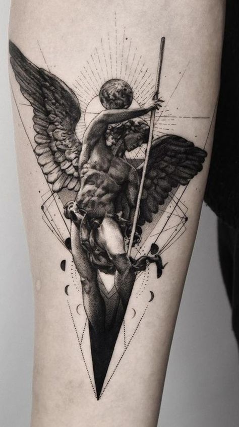 Tattoos Hand, Archangel Tattoo, Greek Mythology Tattoos, Wrist Tattoos For Guys, Tattoo Inspiration Men, Mythology Tattoos, Greek Tattoos, Tattoo Style Drawings, Modern Tattoos