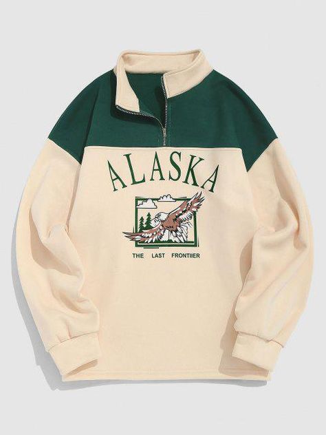 Vintage Sweatshirt Design, Sweatshirt Over Collared Shirt, Silhouette Clothes, Retro Hoodies, Zipper Sweatshirt, Eagle Print, Fleece Quarter Zip, Vintage Pullovers, Retro Sweatshirts