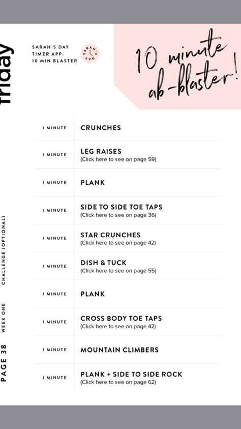 Friday Week 1 Sarahs Day Workout, Sarah's Day Workout, Sweat It To Shred It, Sarahs Day, Shred Workout, Sarah Day, Ab Workout Challenge, Sarah's Day, At Home Workout Plan