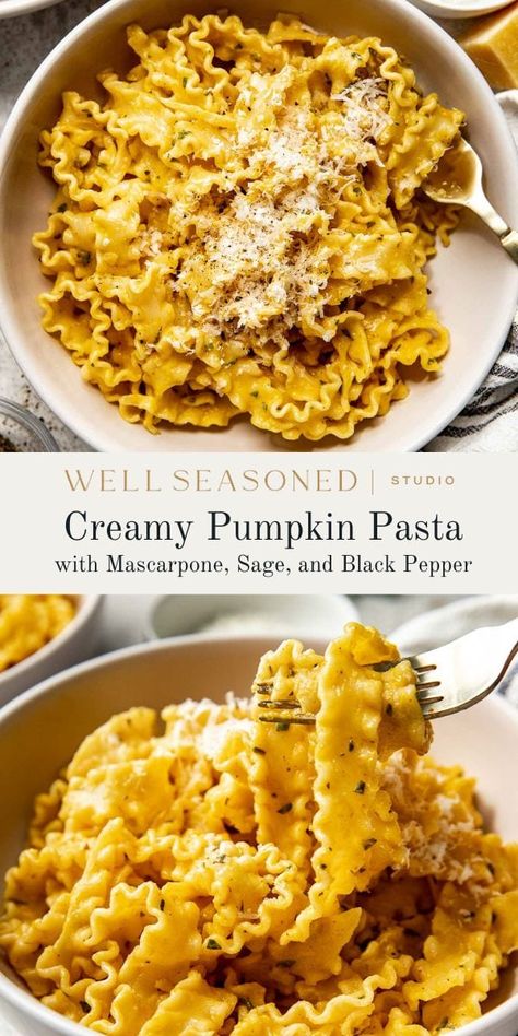 Impossibly Creamy Pumpkin Pasta with Sage Pumpkin Sage Sauce, Pumpkin Shaped Pasta Recipes, Fall Pasta Sauce, Creamy Pumpkin Pasta, Pumpkin Pasta Recipe, Autumn Pasta Recipes, Fun Foods To Make, Fall Pasta, Savory Pumpkin Recipes